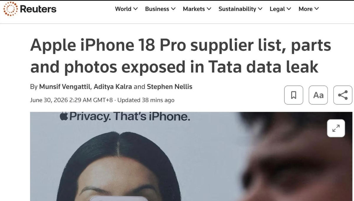 iPhone18Pro遭泄密苹果在印度的代工厂塔塔电子中病毒，足足630G的iP