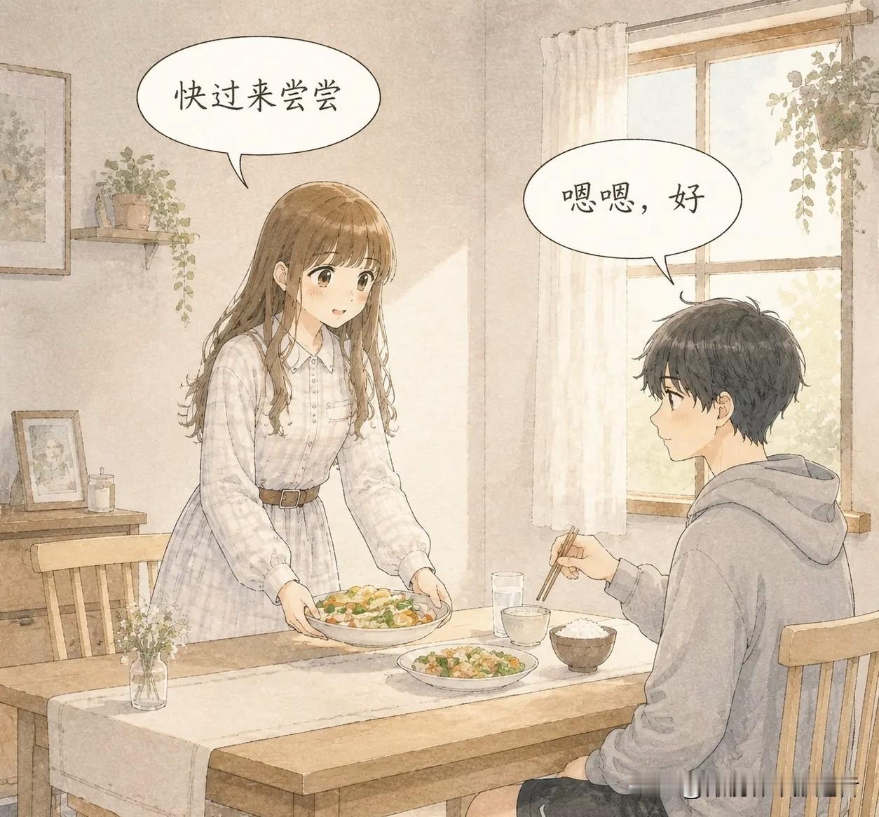 姐姐弟弟的搞笑日常：姐姐第一次给弟弟做饭，端上桌满脸期待。弟弟尝了一口，沉默了三