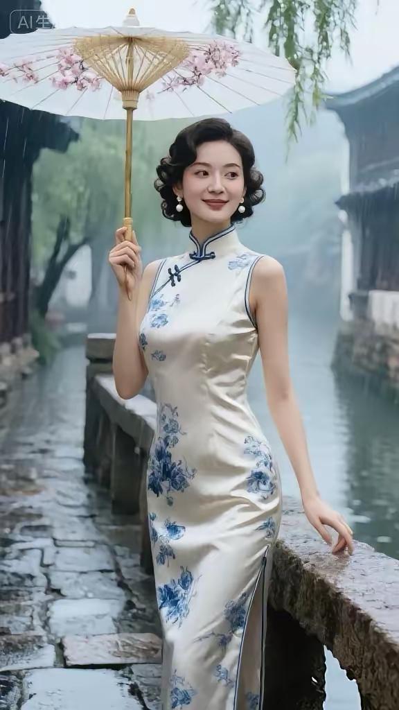 风轻滚云层，
江南烟雨蒙。
佳丽擎油伞，
古巷缓步行。