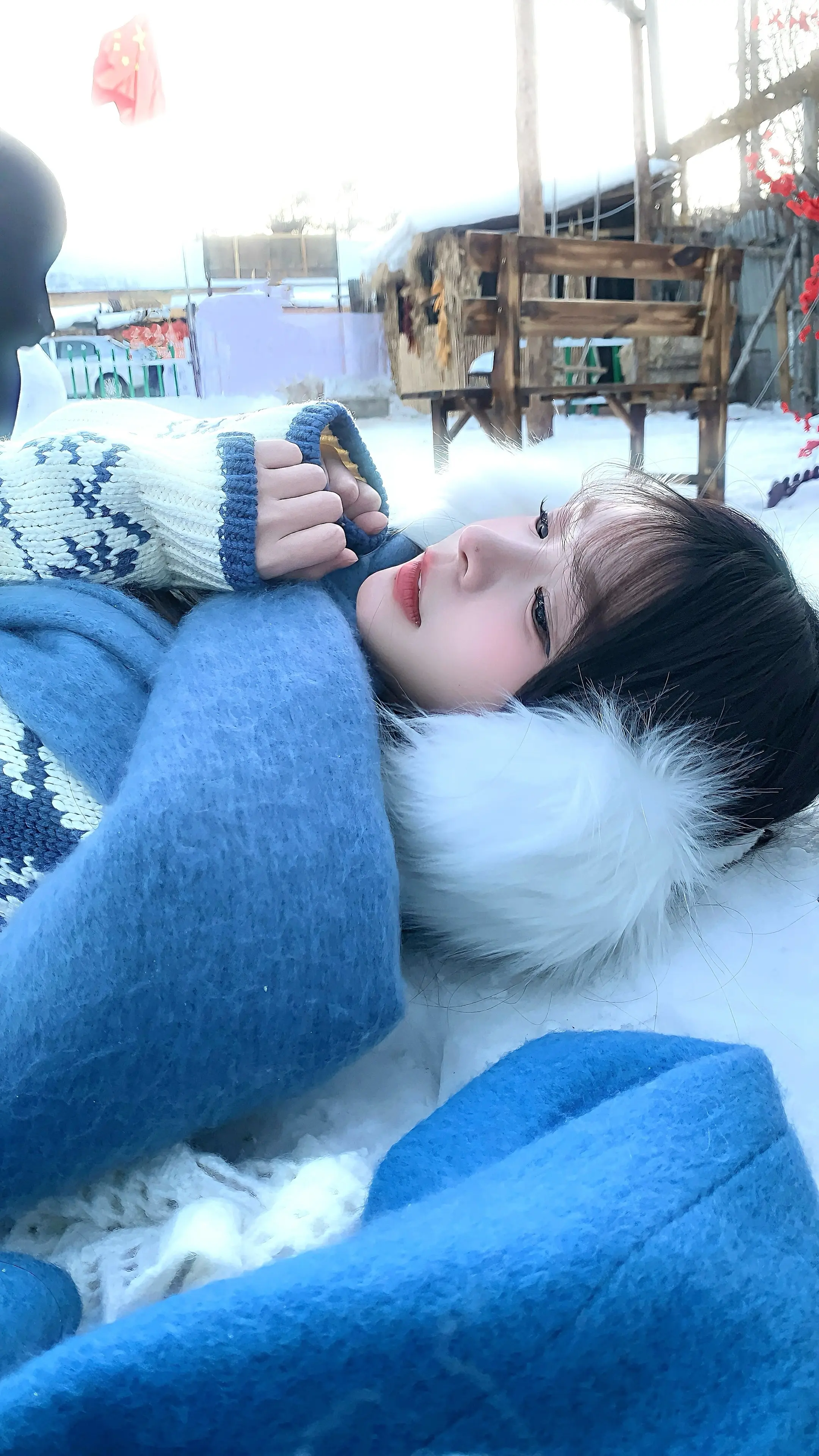 雪 冬日 美丽冻人 蓝色治愈系 侧颜