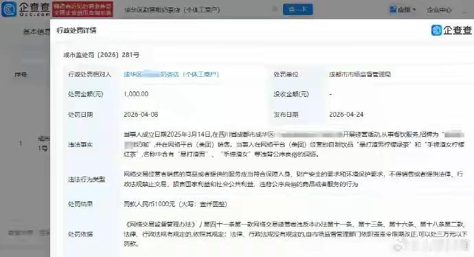 别抖小机灵！

成都一家奶茶店被罚1000元，原因居然是抖小机灵，将产品冠以“暴