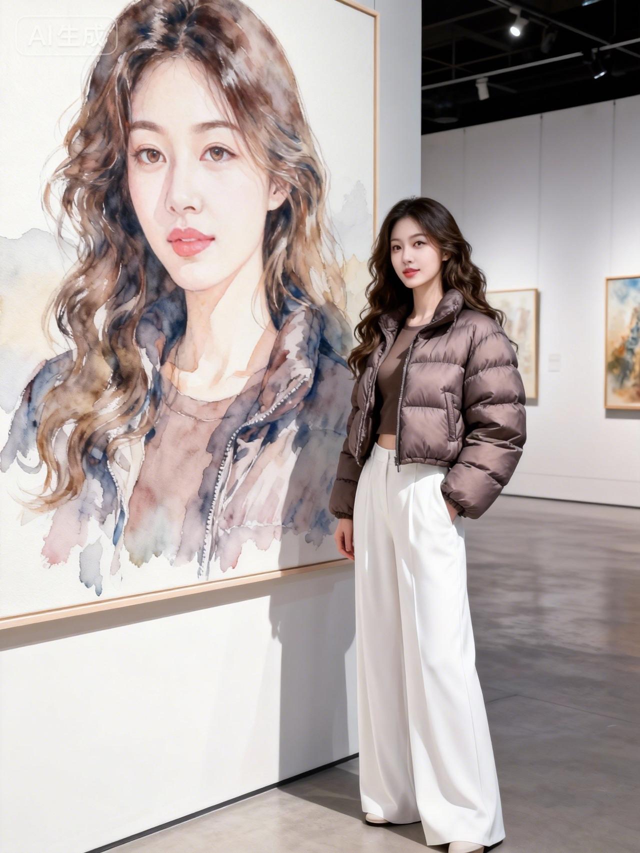 △水色融妆凝画壁，霜纨曳影立尘间。
​
△ 墨韵裁云描倩影，衣香随步入丹青