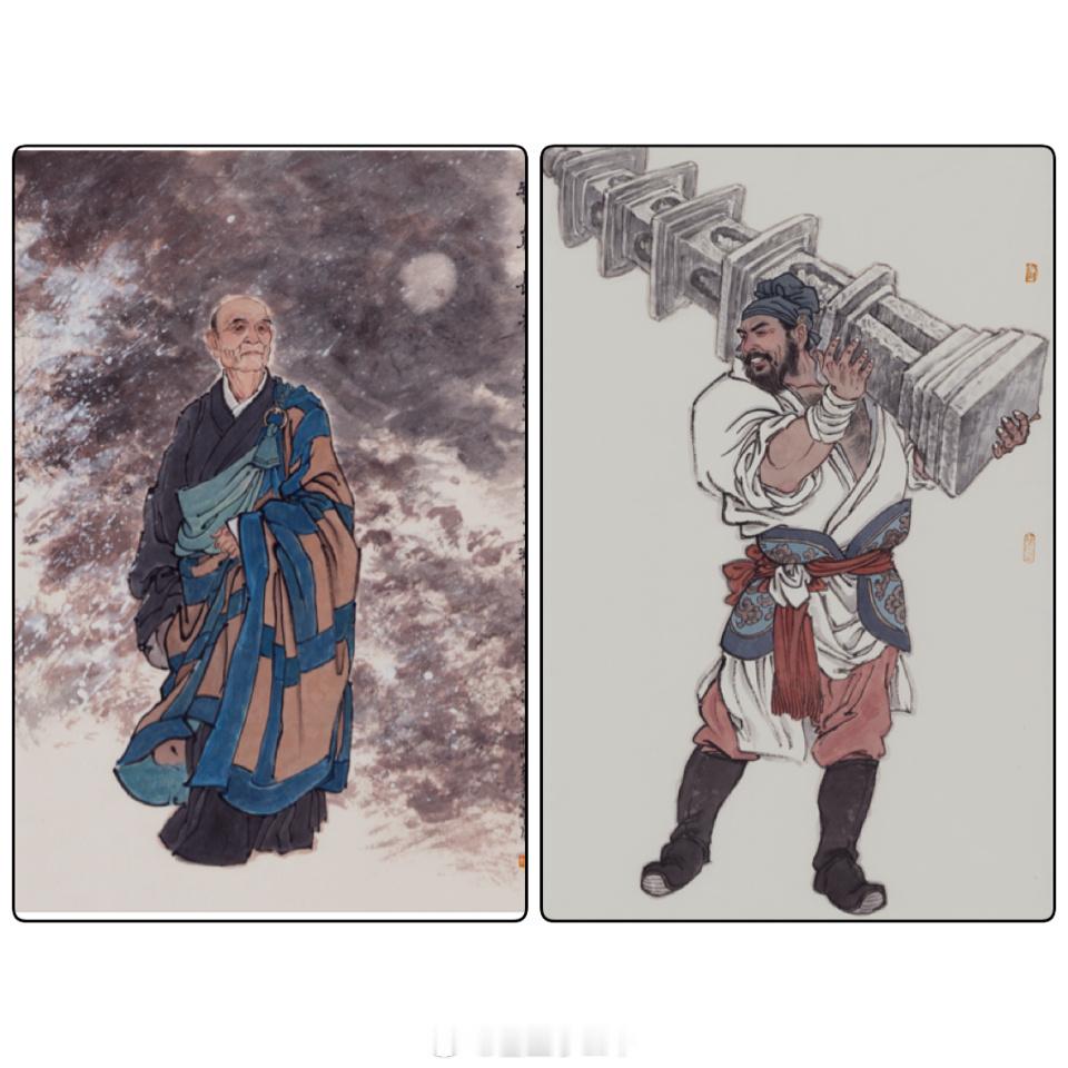水浒图两帧 宝塔镇河妖  ​​​