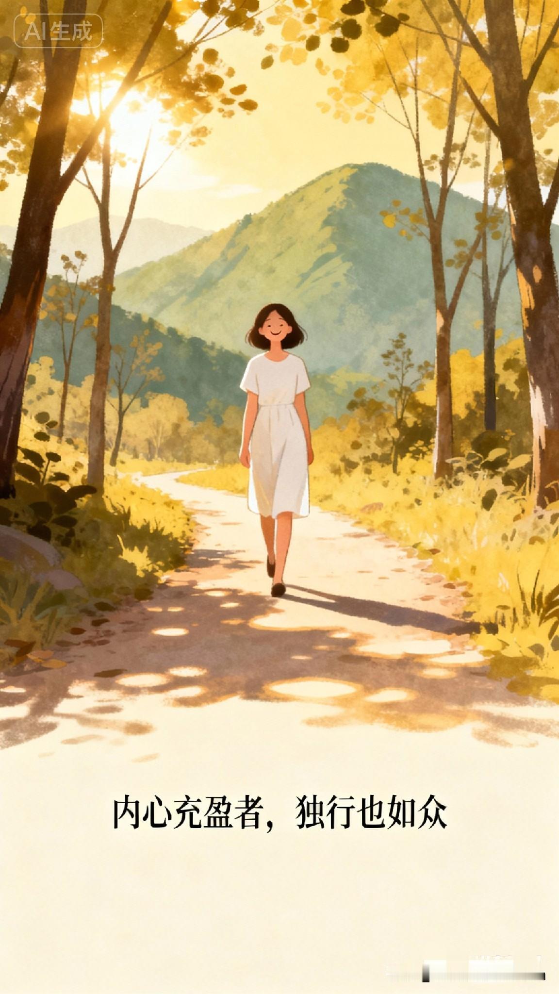 内心充盈的人，独行也如众  

最近看到一段话，像锤子一样砸醒了我：“如果一个人