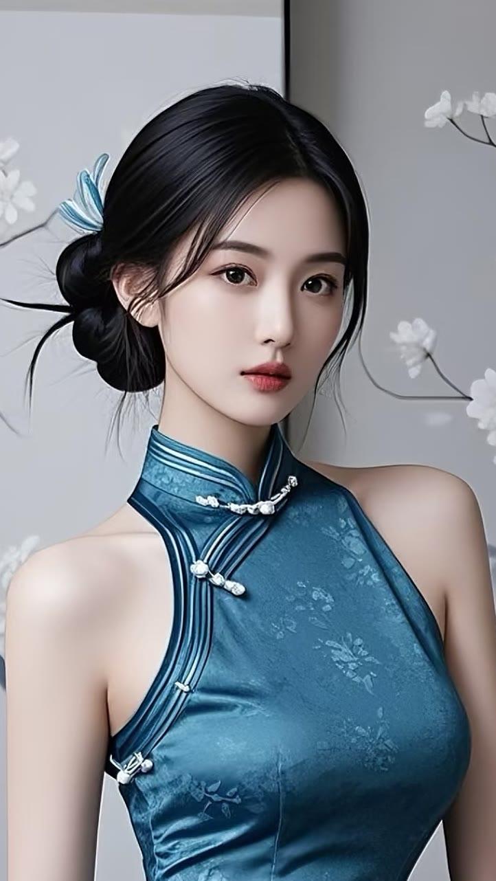 优雅蓝旗袍，古典韵味，尽显东方之美