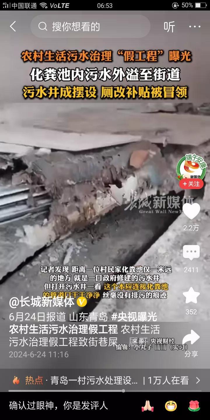 假工程被央视曝光，化粪池污水外溢至街道，污水井成摆设，厕改补贴被冒领，那它是怎么