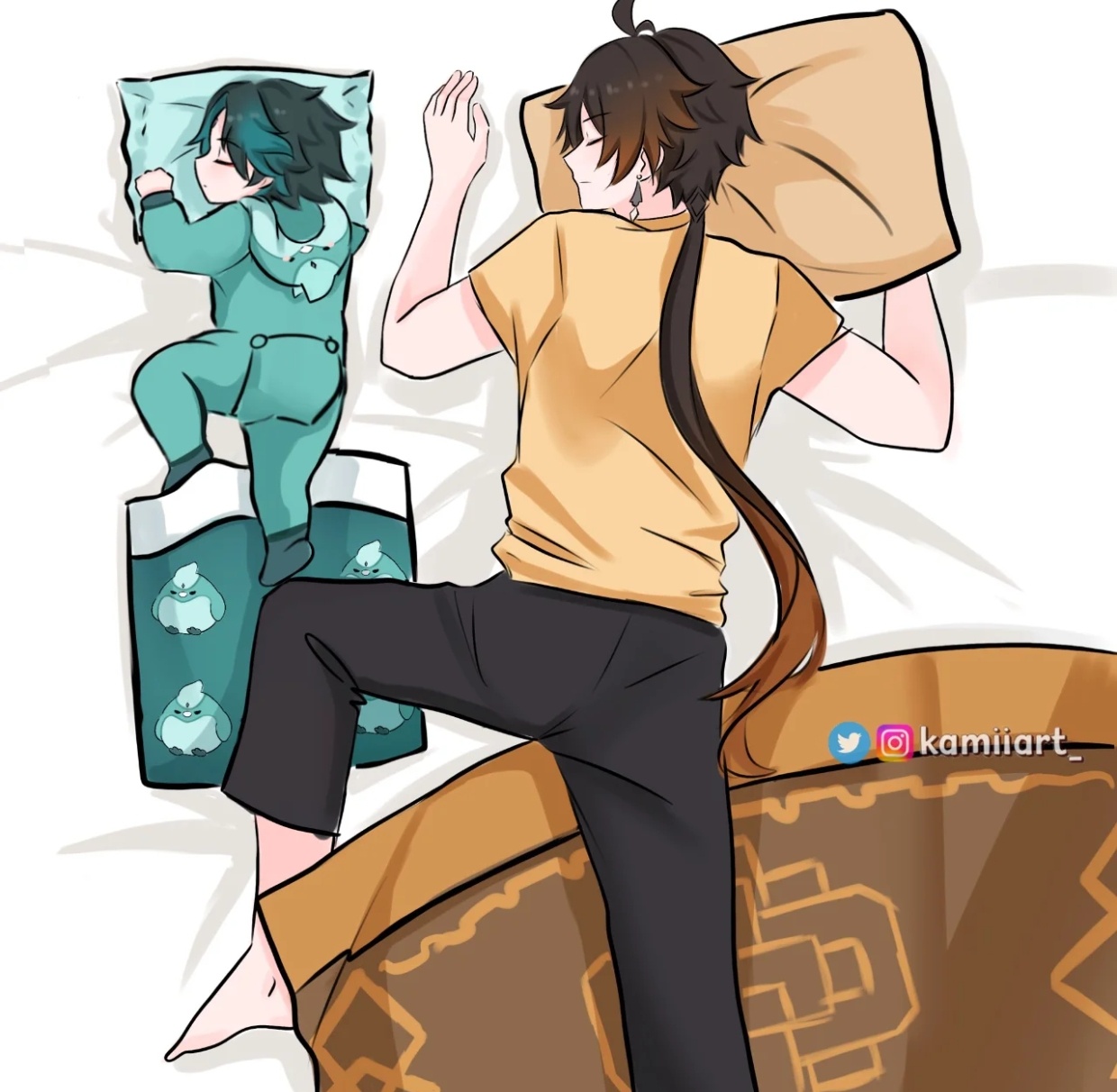 原神家庭的不同睡姿你最喜欢哪一个[好喜欢]？X：kamiiart #原神4.6版