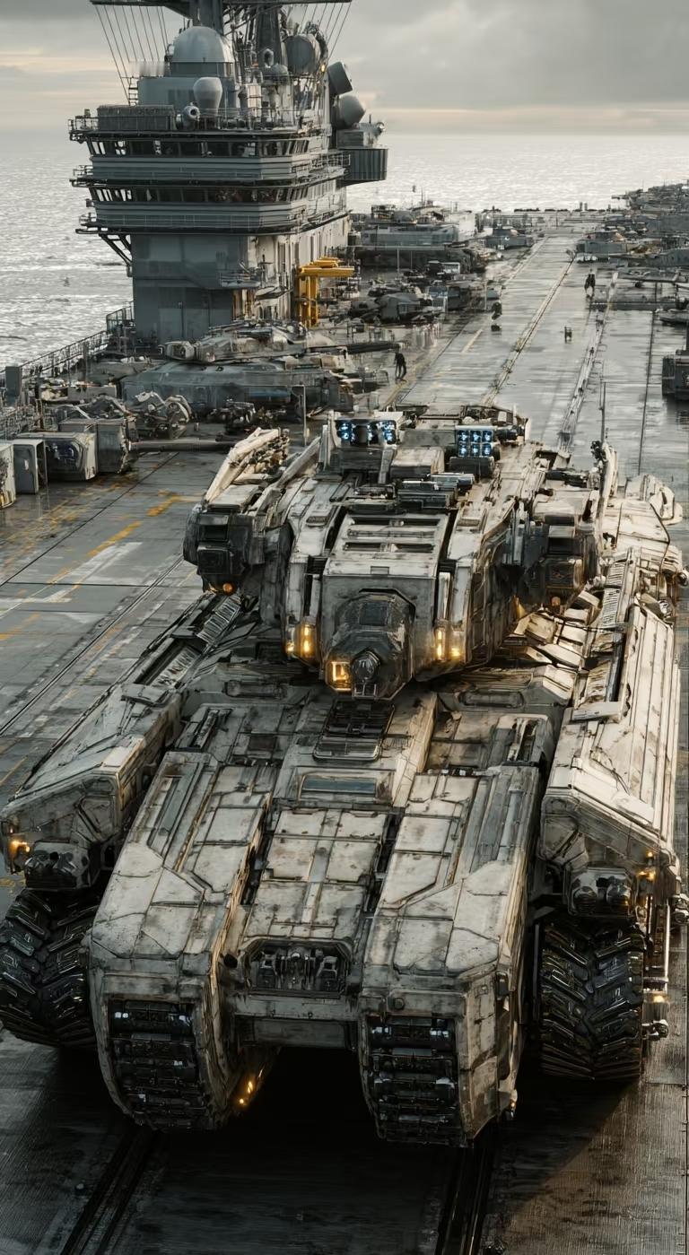 航母上的机甲风。这样的场景适合与外星人作战，或者与海底高等文明以及海底怪兽作战。