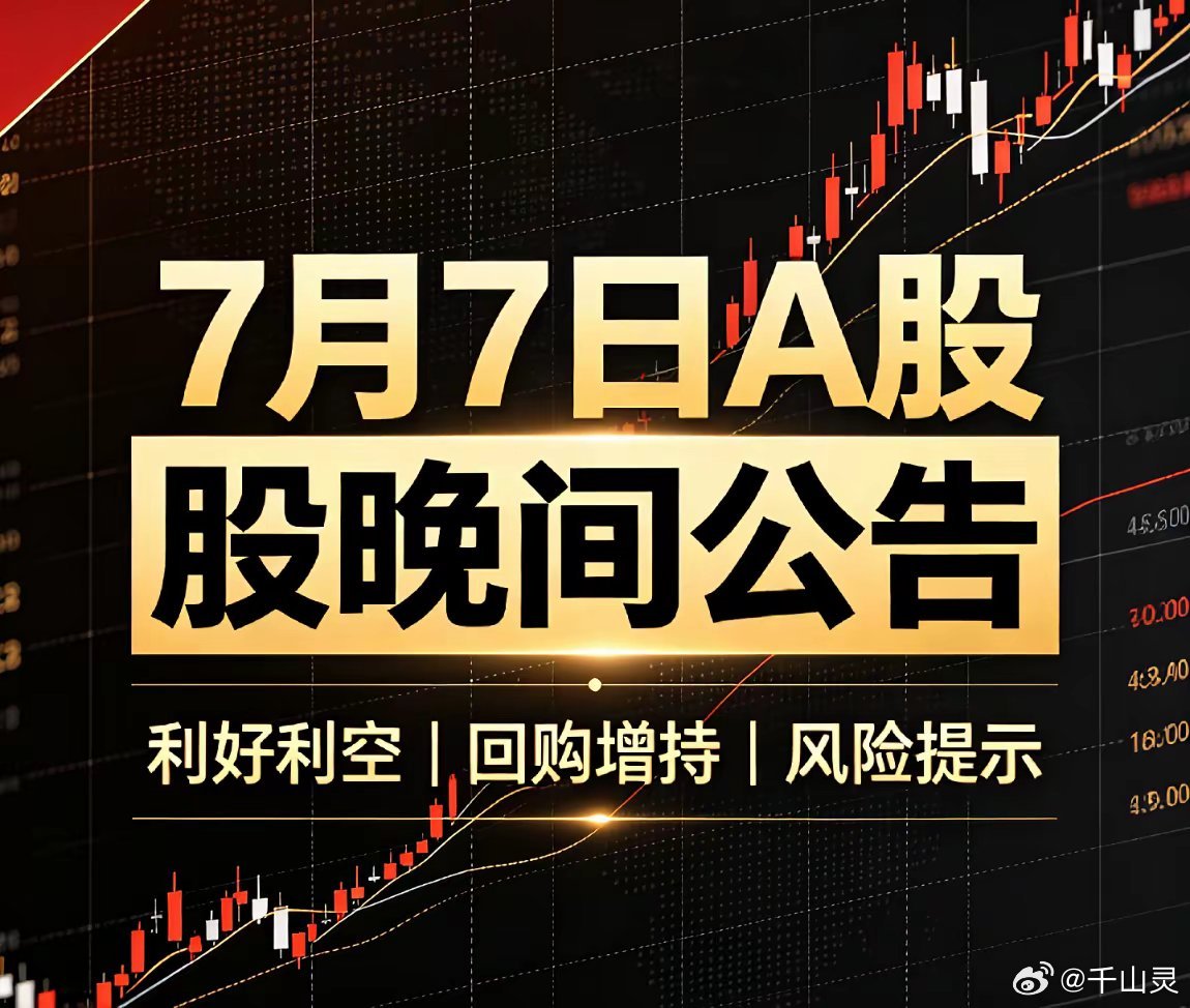 7月7日A股晚间公告精简汇总！利好、利分类整理！一、晚间利好公告业绩预增:松发股