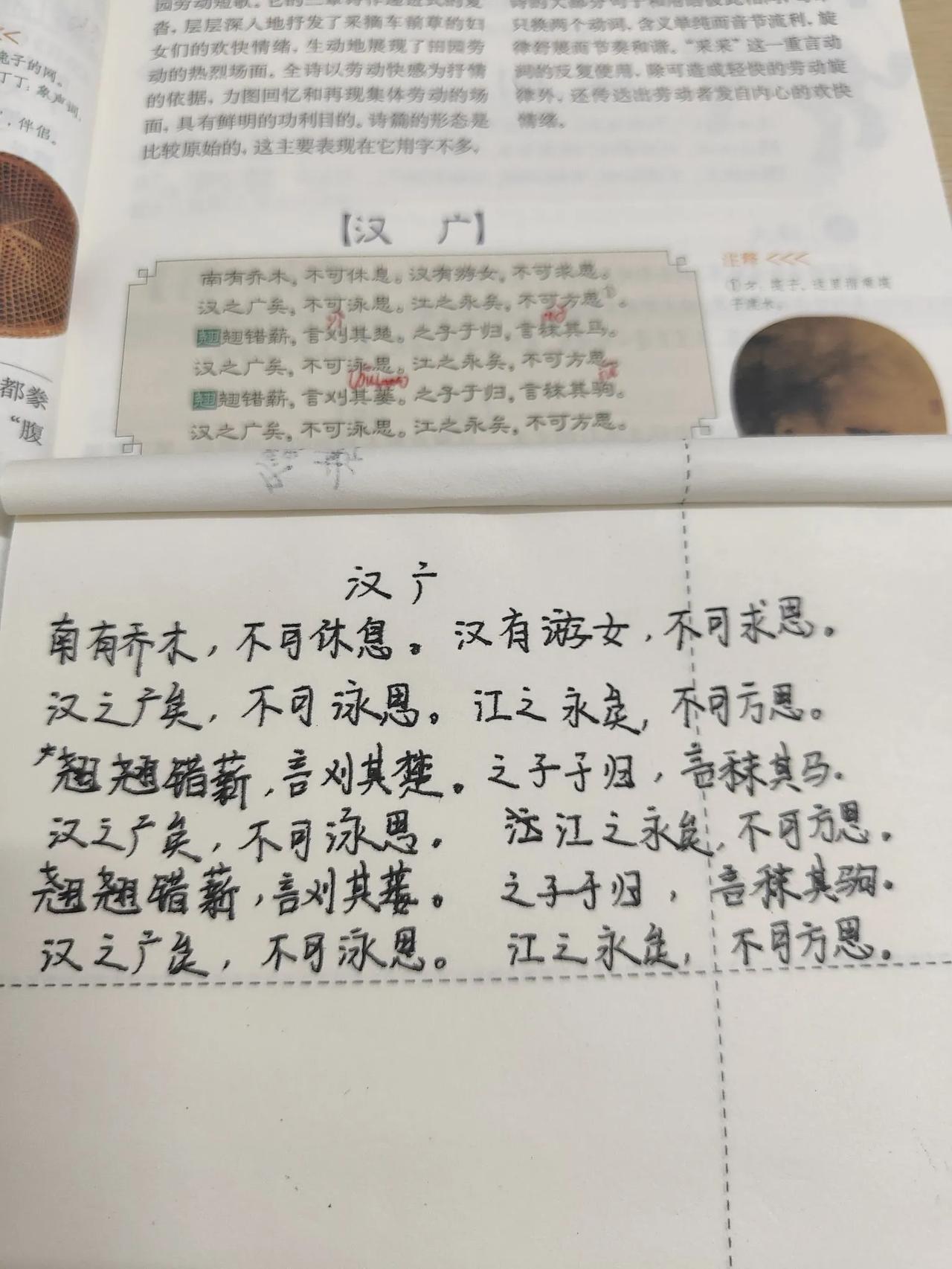 打卡第41天，《汉广》，这是一首求而不得的情诗，这首诗的作者是先秦的一名樵夫 。