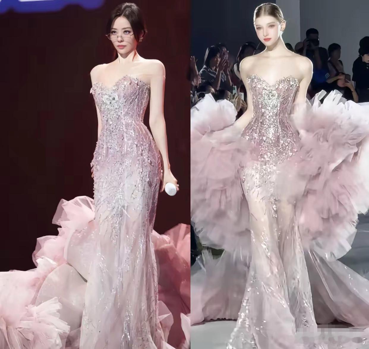 一开始我怀疑是礼服的问题。到后来我怀疑是发型的问题。直到我看到了模特穿同款高定礼