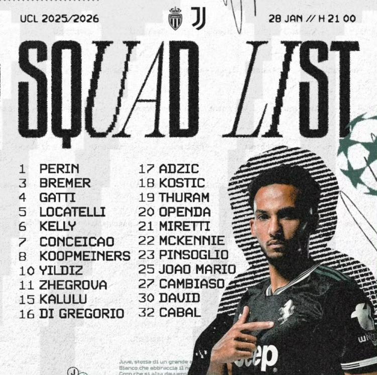 尤文图斯公布客场对阵摩纳哥22人名单。

Forza Juve

 ​