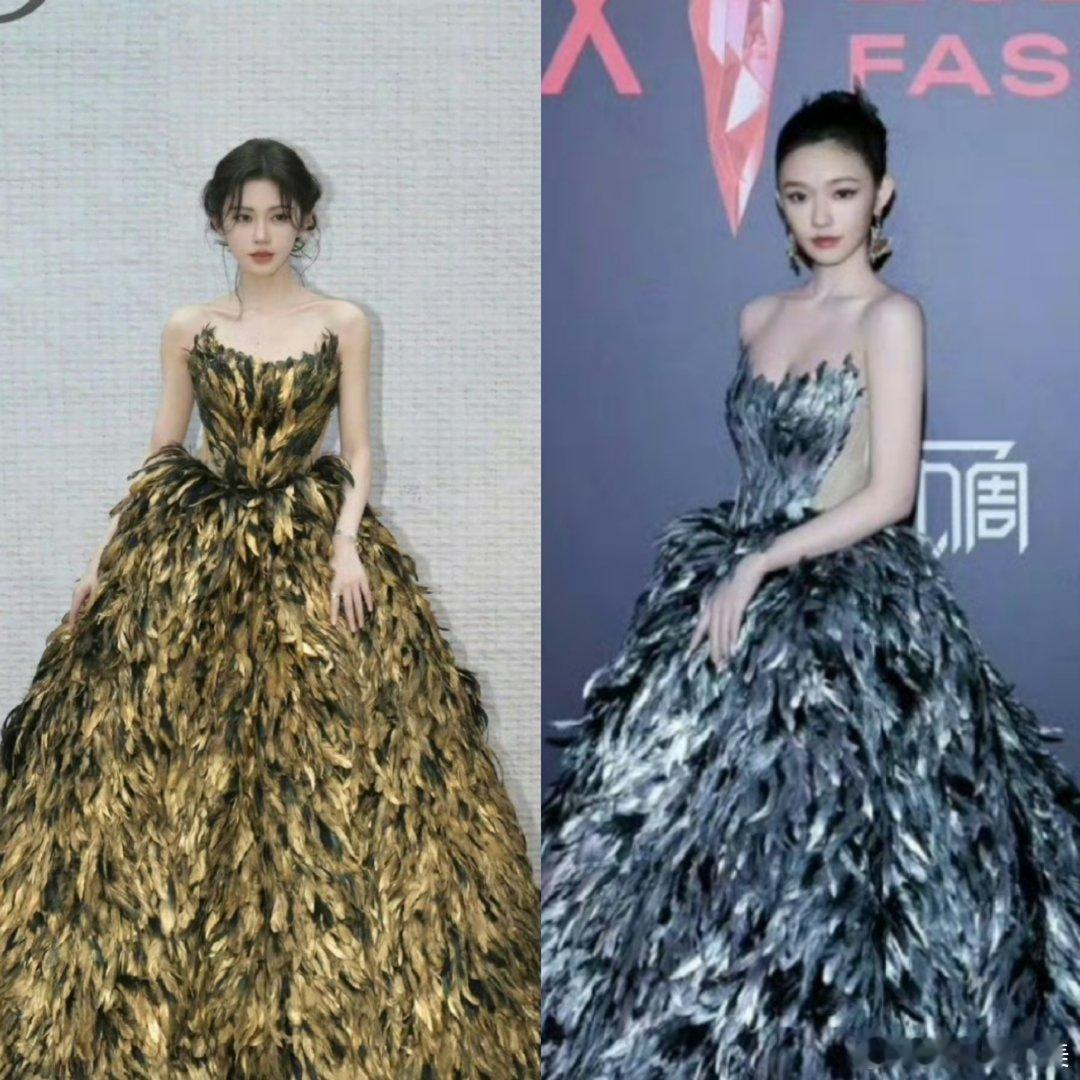 鞠婧祎林允同款礼服鞠婧祎林允撞衫 鞠婧祎和林允穿了同款礼服，一金一银，一样的漂亮
