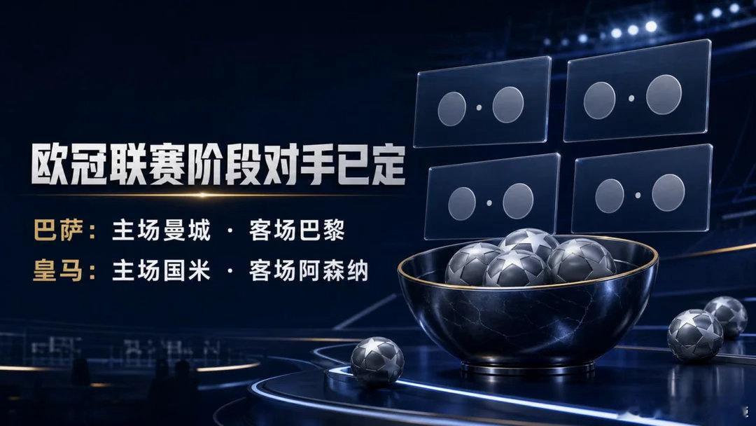 欧冠联赛阶段对手，今天确认。巴萨：主场曼城，客场巴黎。  皇马：主场国米，客场阿
