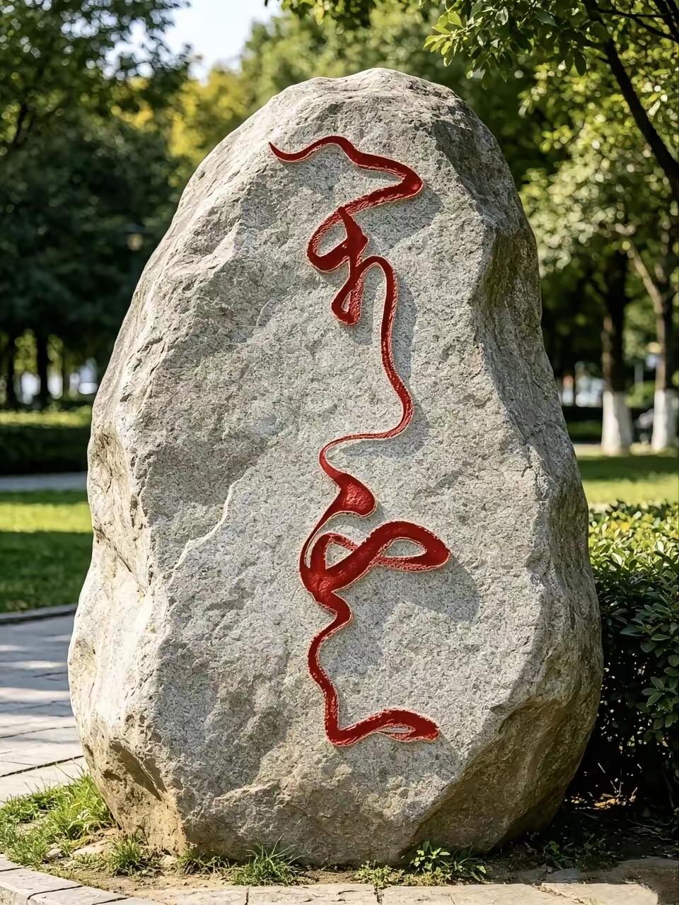 公园里的石头上这这什么字，有认识的吗？读出来听听[作揖][玫瑰]