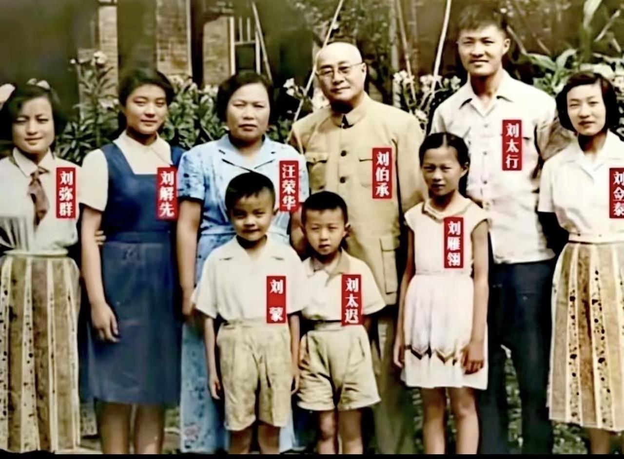 1959年刘伯承元帅全家福，照片里六个子女均身着打补丁、洗得发白的旧衣。衣物兄传