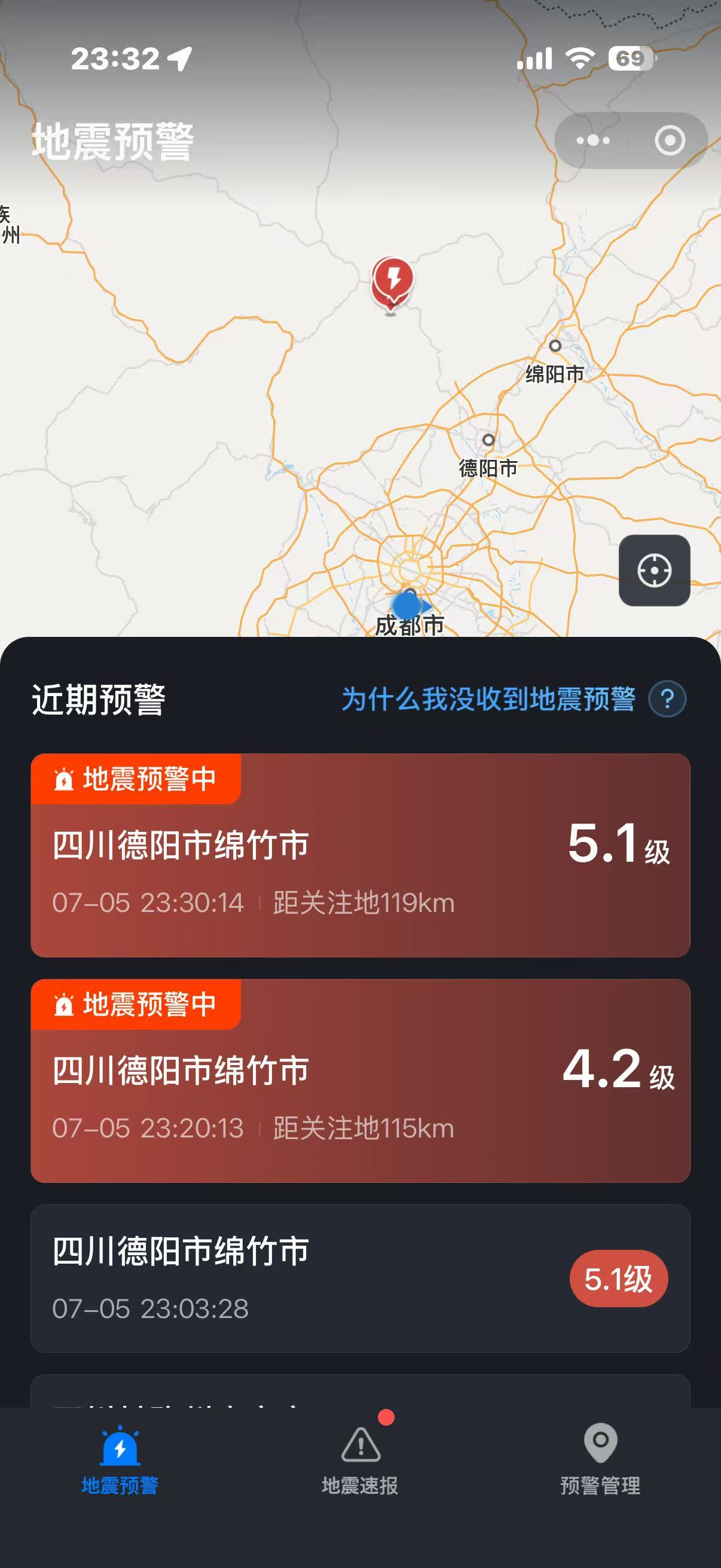 绵竹地震好频繁啊今年，上周一次，今日已经第三波了😭🙏 