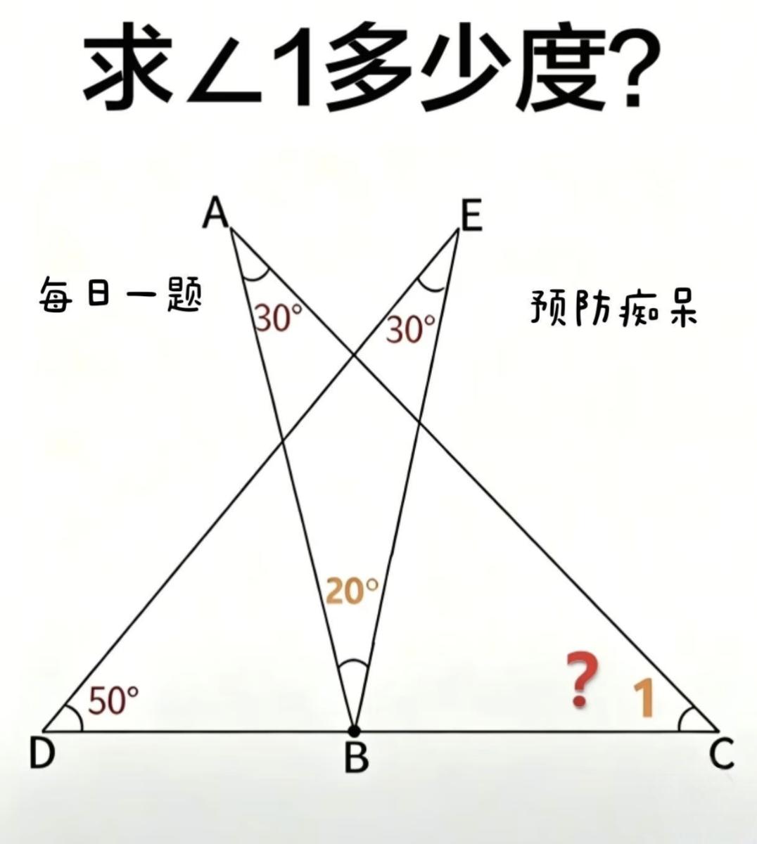 这道题应该没难度吧，求∠1的度数?
数学
