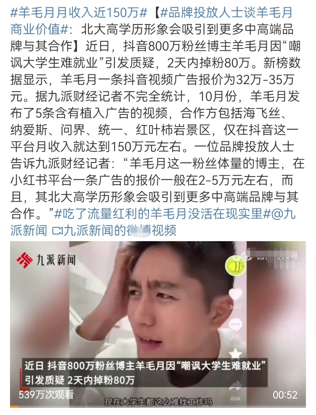 羊毛月月收入近150万……