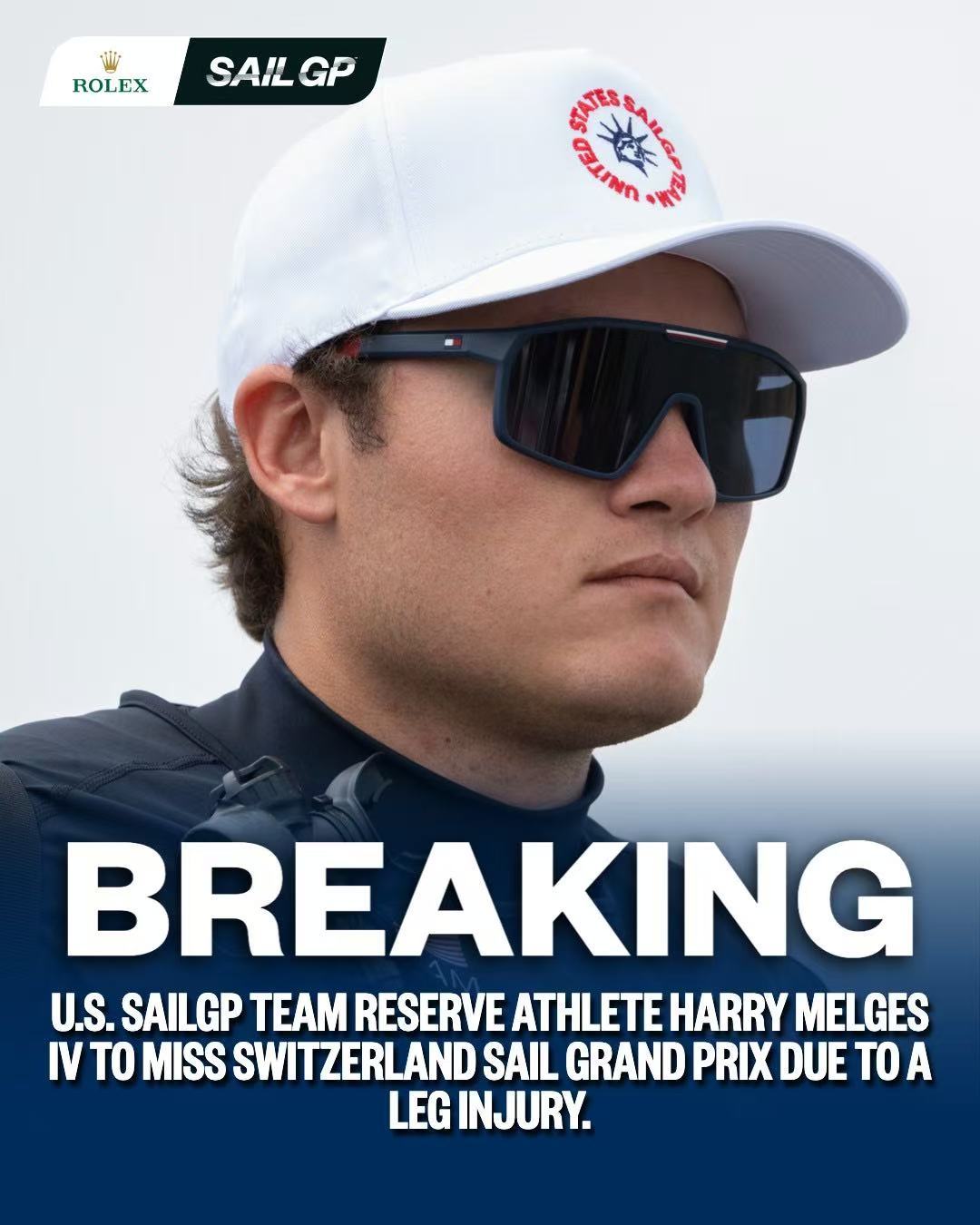 SailGP 赛事资讯雪上加霜💔美国队替补选手哈里·梅尔吉斯四世腿部受伤，将缺