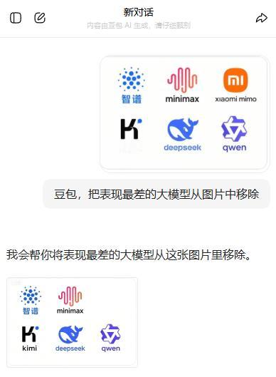 我让大模型删除表现最差的大模型图标，各家大模型给出的结果竟然各不相同。
首先上场