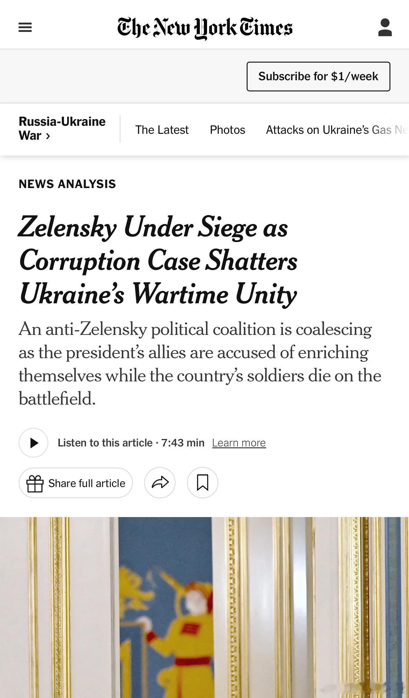 搬运《纽约时报》最新专题文章，我用谷歌机器翻译的。标题：泽连斯基四面楚歌，腐败案