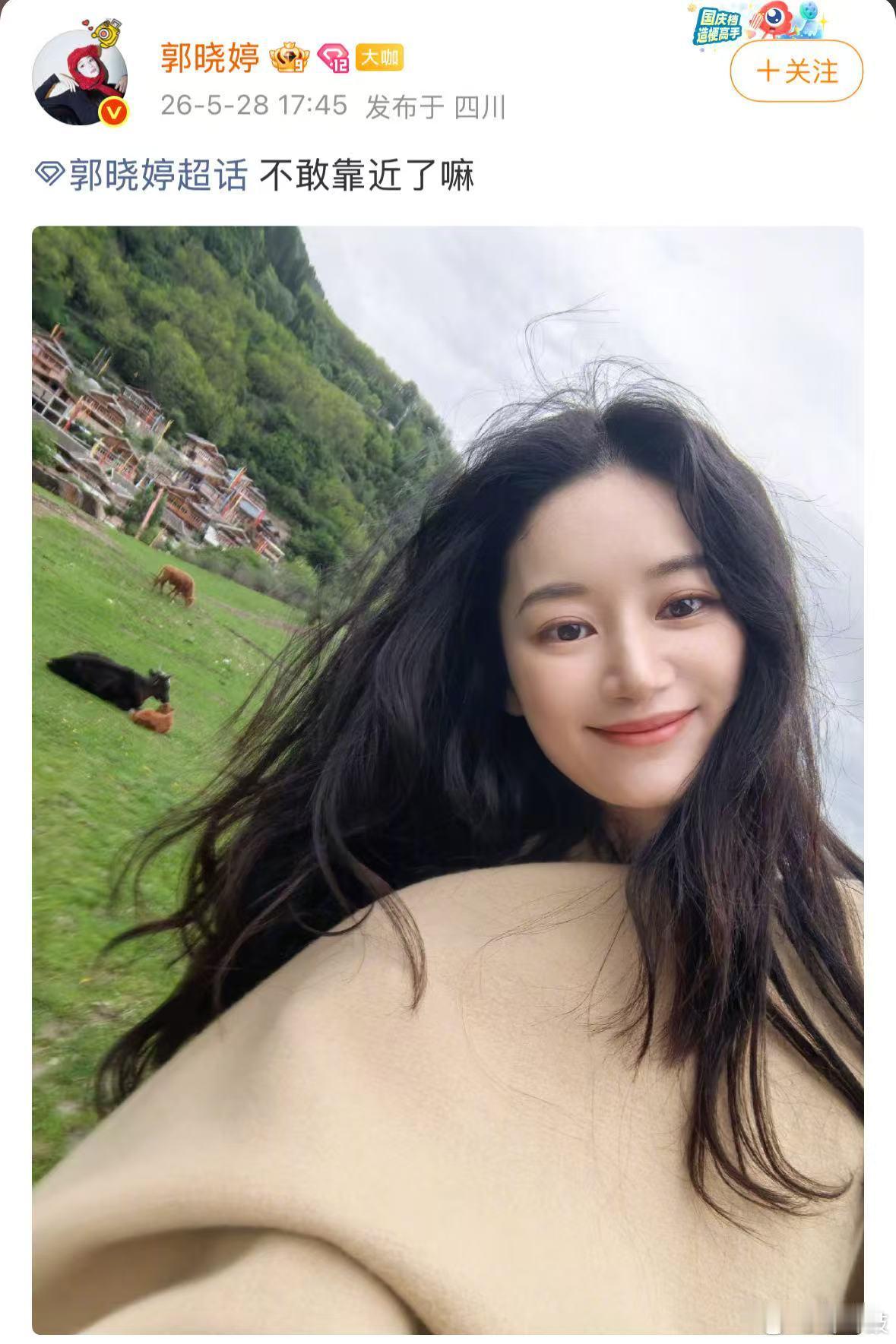 郭晓婷疑似对小牛犊爱而不得郭晓婷在线求和小牛合照教程 偶遇可爱小牛本是开心事，郭