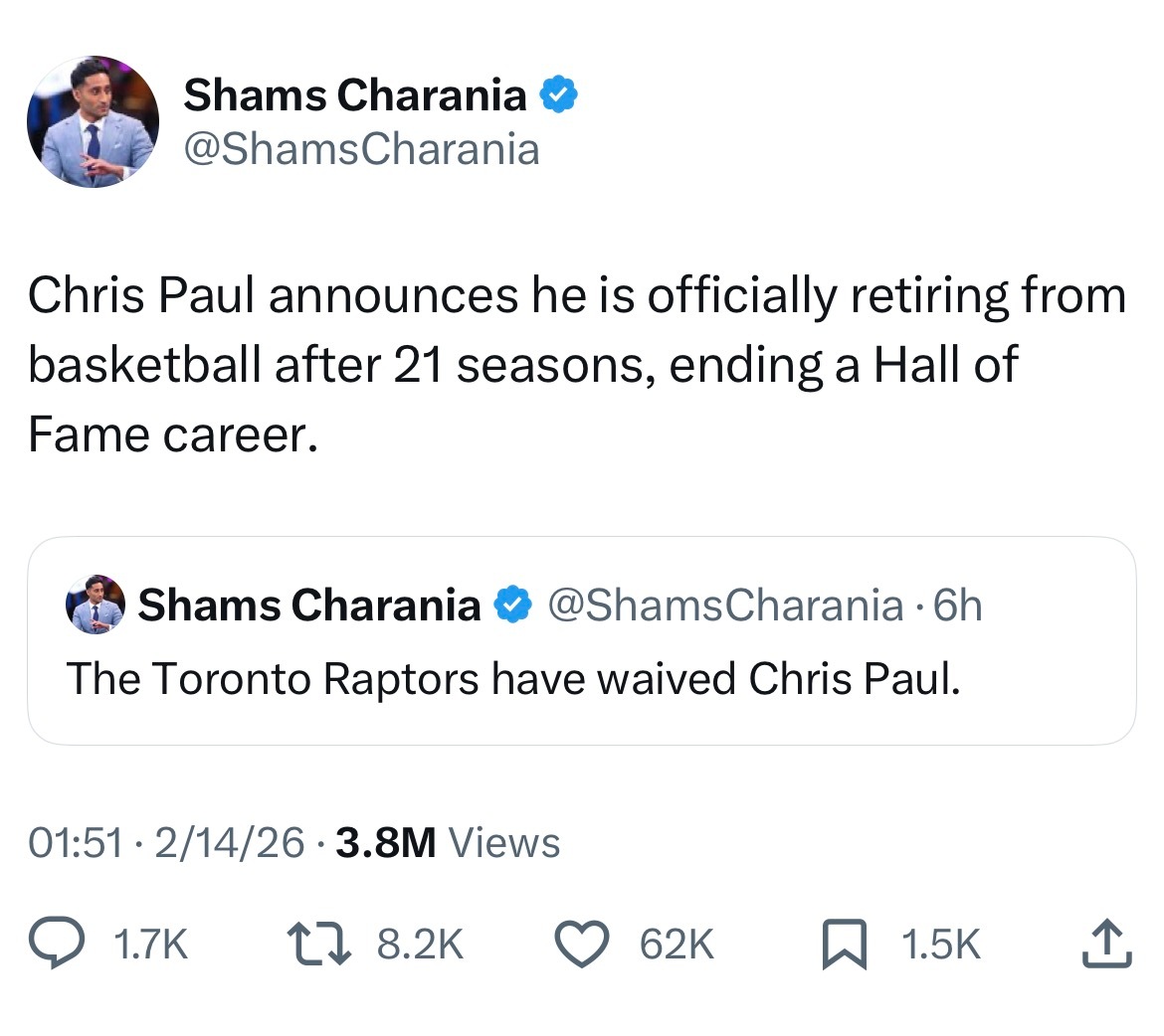 一觉醒来保罗宣布退役了，很遗憾，没能让你在勇士圆梦 