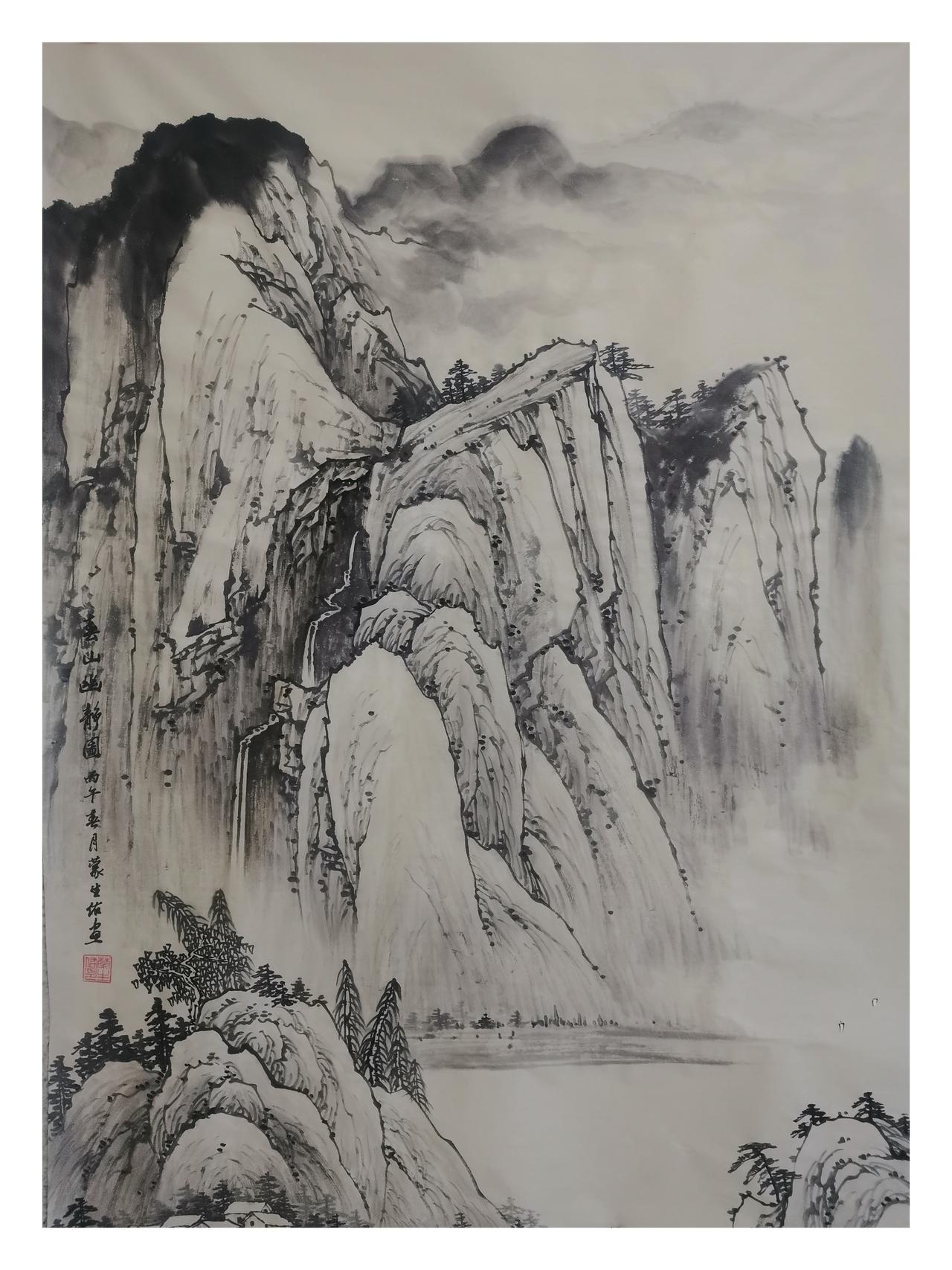 中国山水画（原创作品）欣赏：传统水墨山水画
《春山幽静图》尺寸：四尺（138x6