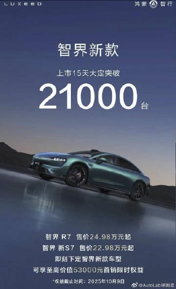 智界也公布了大定量，又要冲击月销过万了【来自懂车帝车友圈】