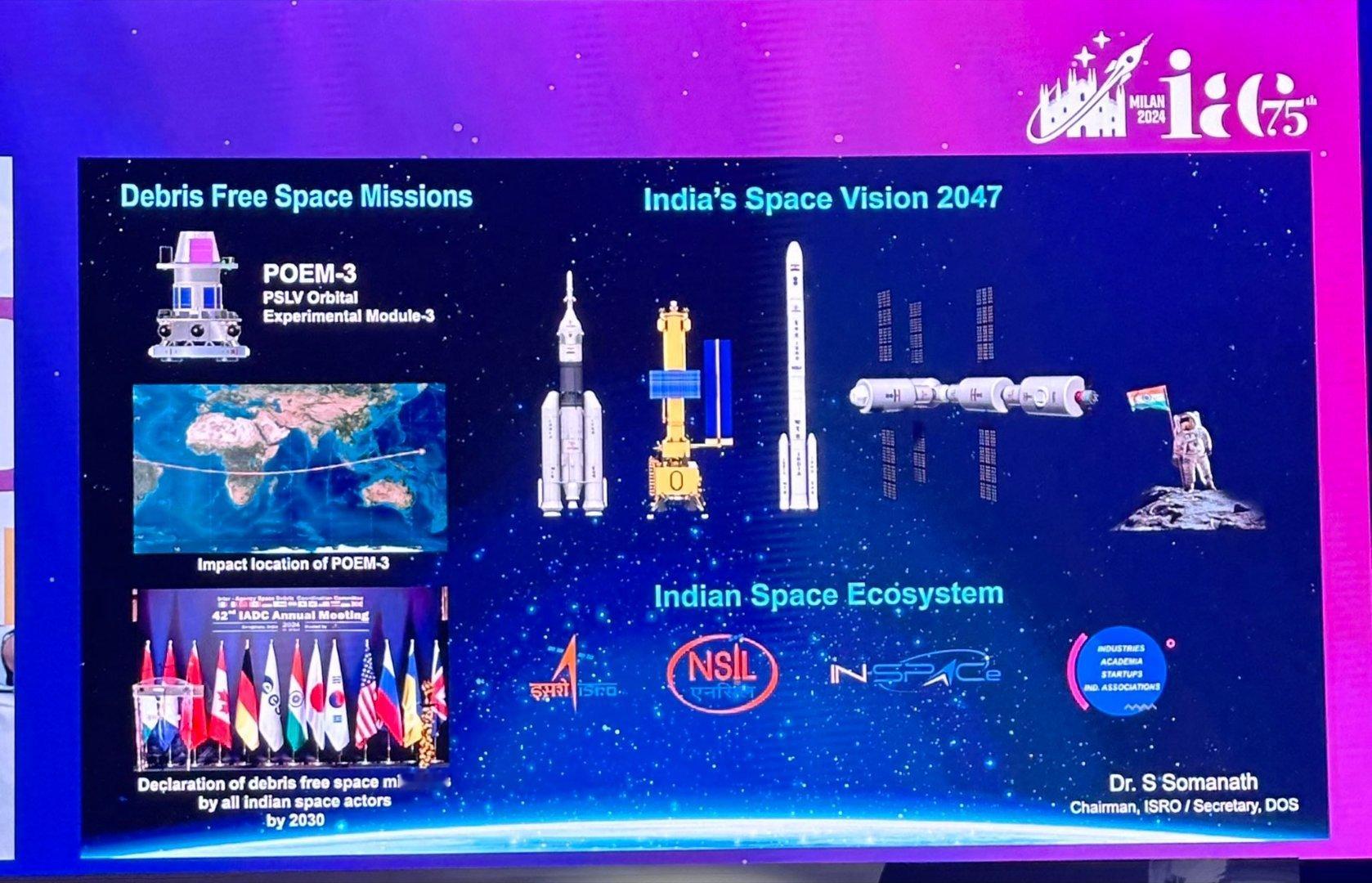 印度空间研究组织(ISRO)主席S Somanath在第75届国际宇航大会(IA