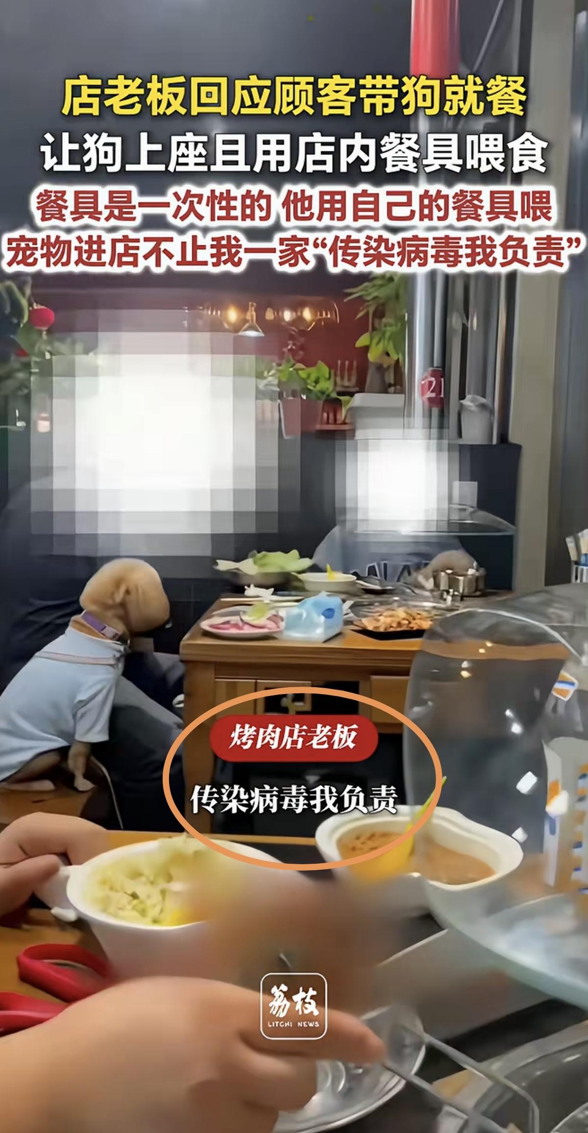 “太过分了！”有顾客带狗到烤肉店就餐，用店内餐具给狗喂食，可这家店主的回应却让人