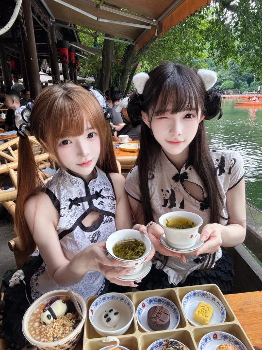 旗袍双子！一起来喝茶吖！