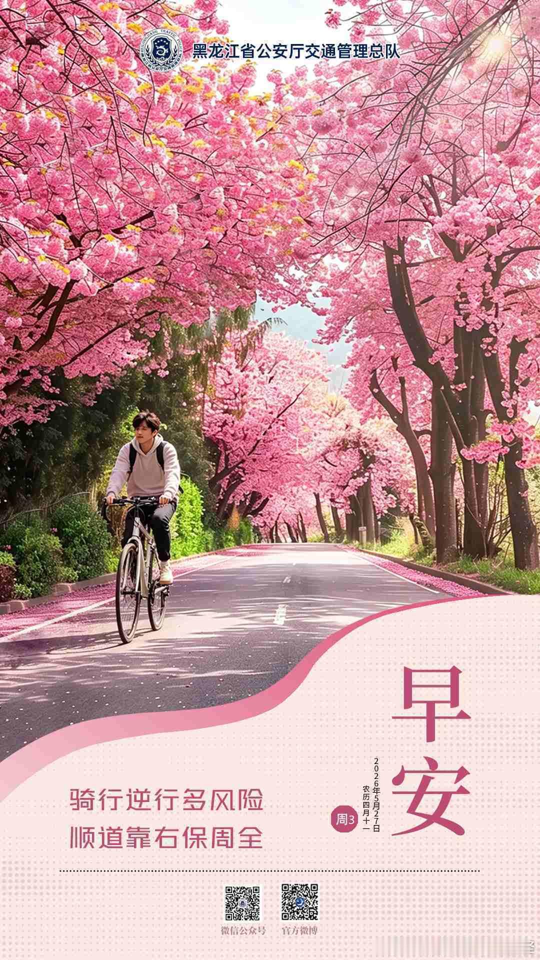 早安  骑行逆行多风险，顺道靠右保周全。早安早安心语早安龙江早安高小黑 （