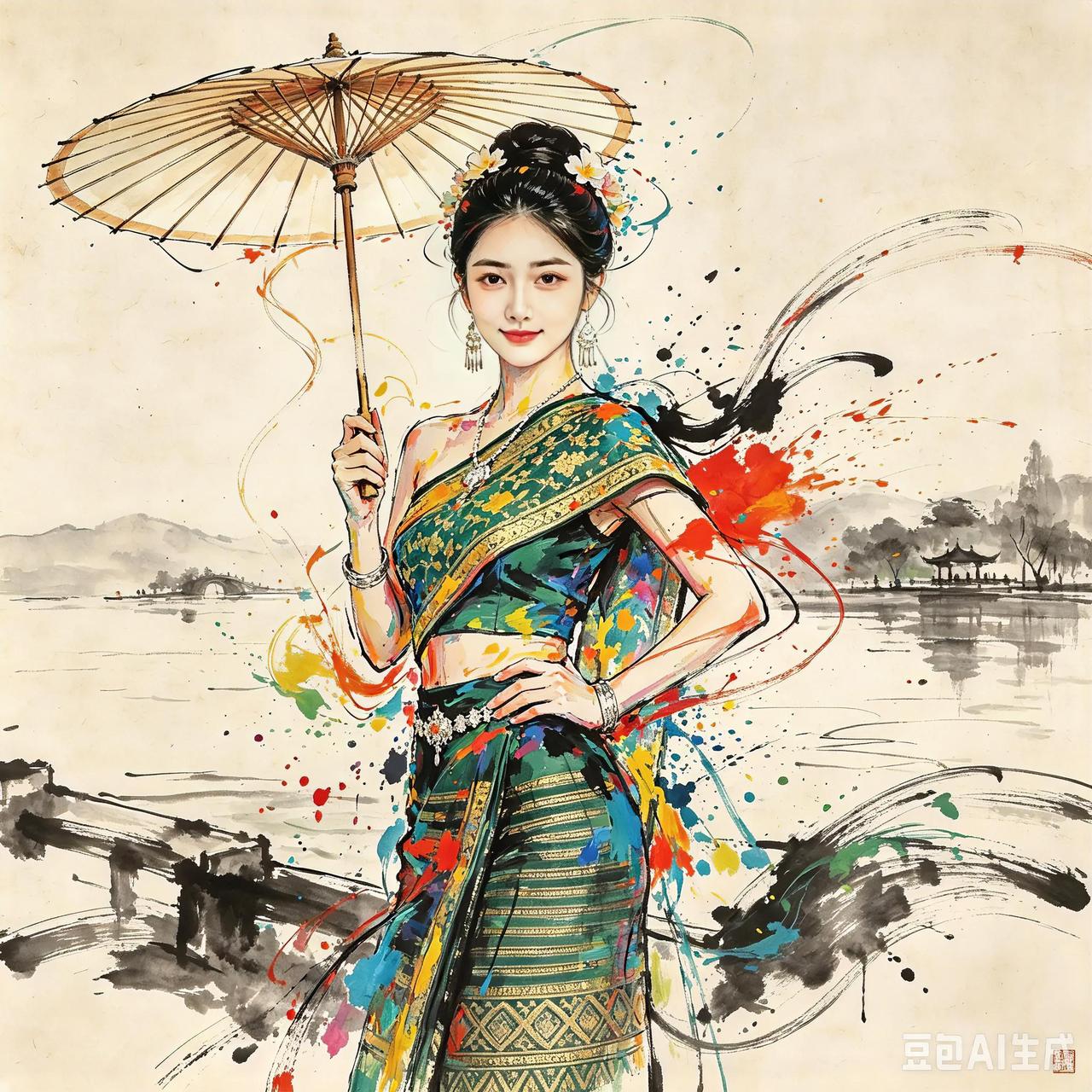 画中美女的一颦一笑都如此动人，仿佛是活生生的人在画中游走，让人陶醉其中。

插画