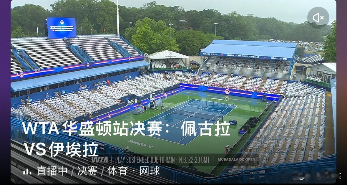 正在进行的WTA华盛顿站女单决赛，头号种子美国佩古拉6-4、1-2领先菲律宾伊埃