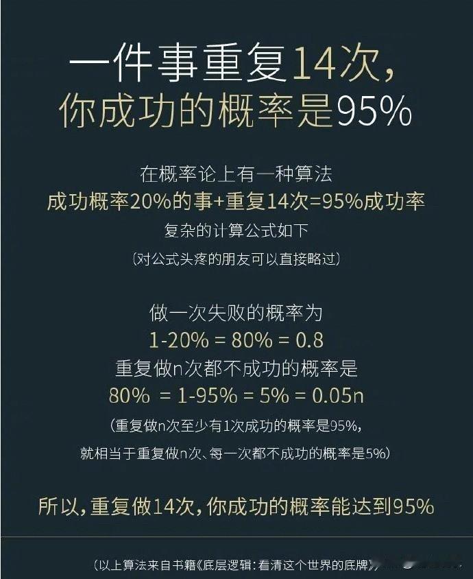 一件事重复14次，你成功的概率是95%