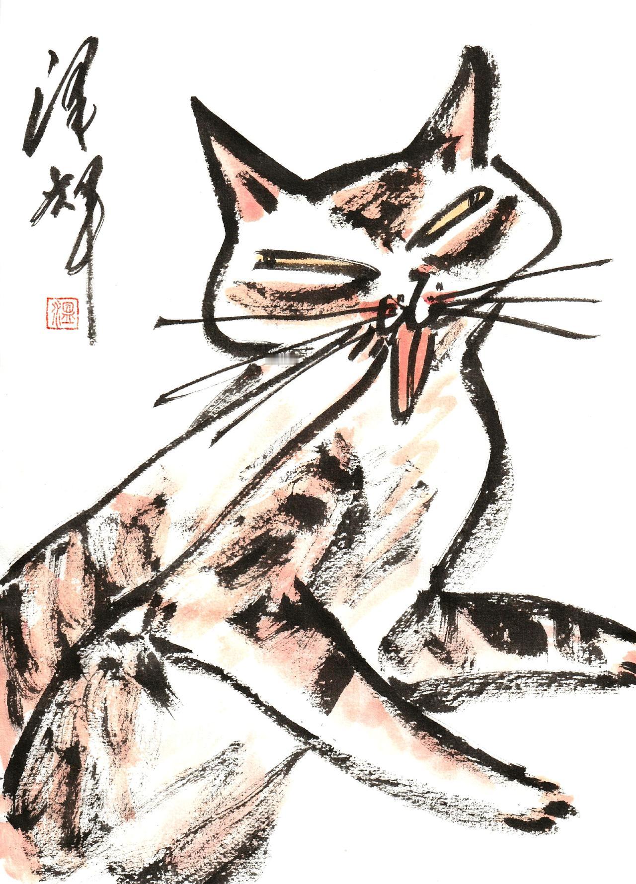 中国画猫猫 国画喵星人 萌宠国画 温泽辉潦草猫 猫猫画像