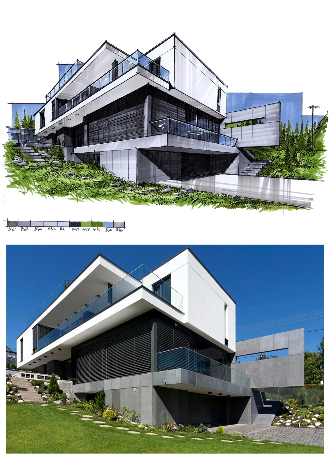 BG色系配色，小清新建筑马克笔上色步骤图