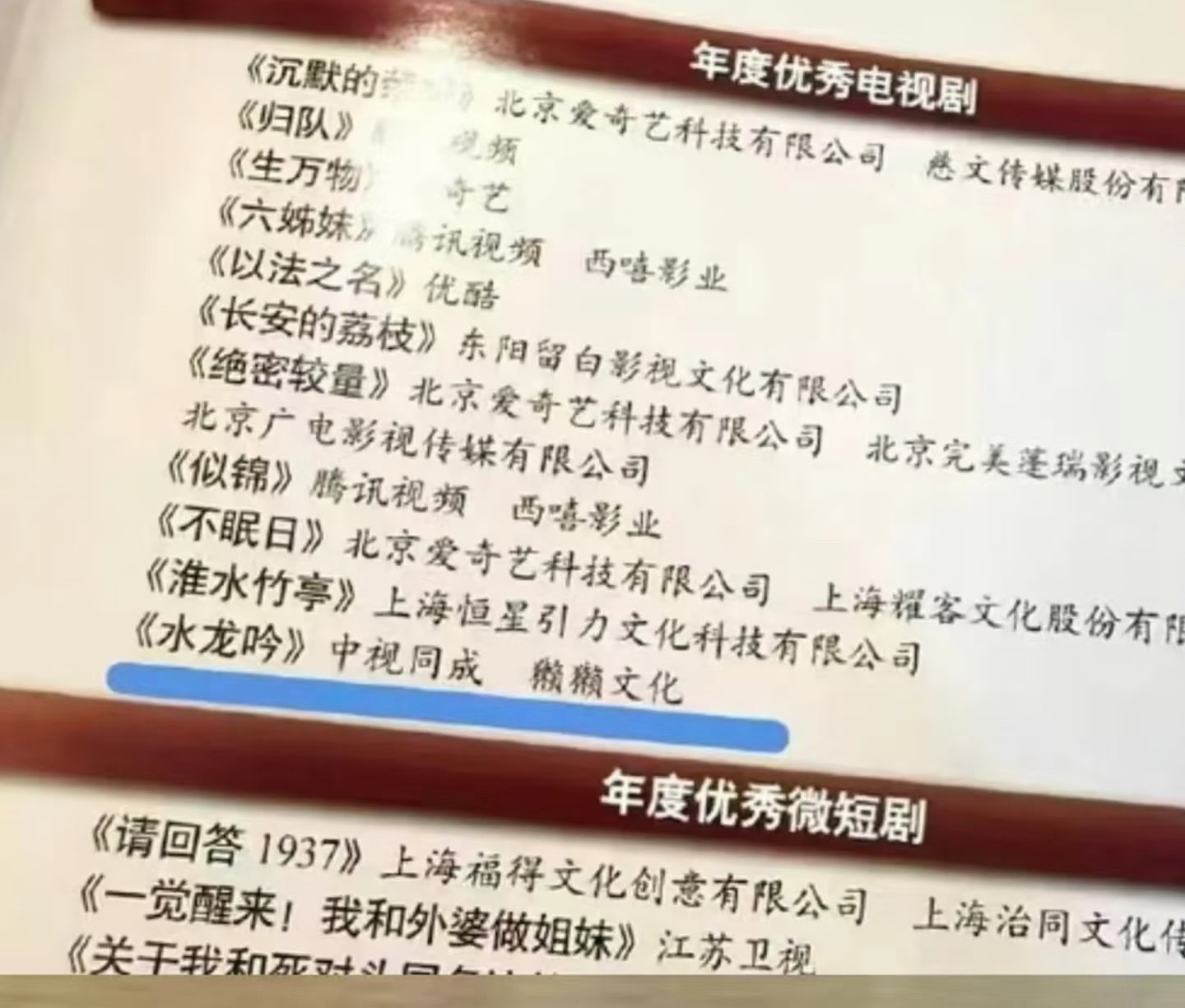 罗云熙《水龙吟》国家广电总局评为2025年度优秀电视剧 
