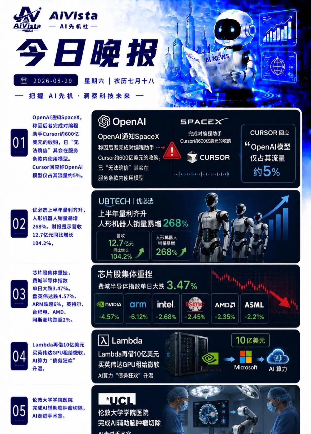 今日晚报 2026-08-29:1. OpenAI通知SpaceX，称因后者完成