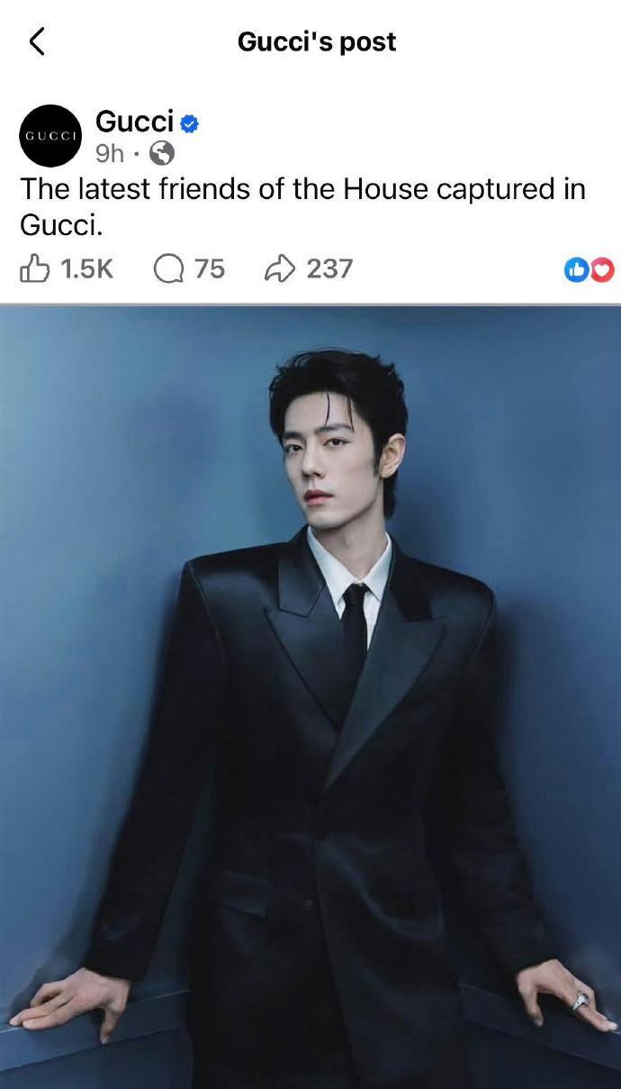 肖战解锁解锁2027早春男装全球首穿，Gucci同步在IG story、X、FB