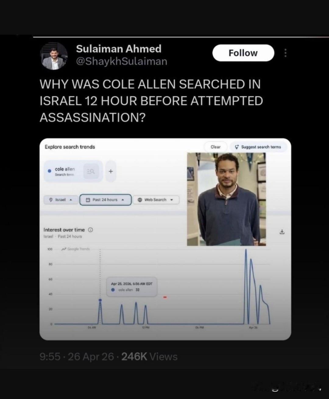 为什么美国刺杀未遂事件发生前12小时，以色列就搜索了科尔艾伦（昨晚特朗普宴会上开