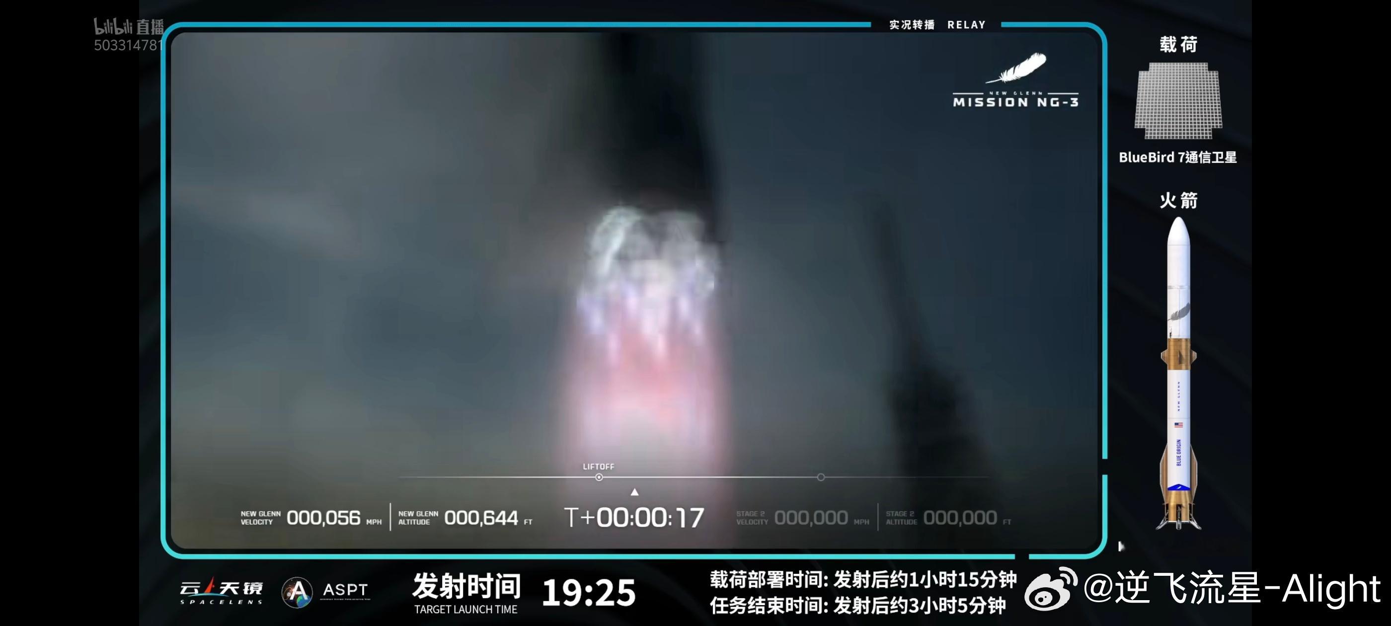 北京时间19：25新格伦复用一级起飞新格伦