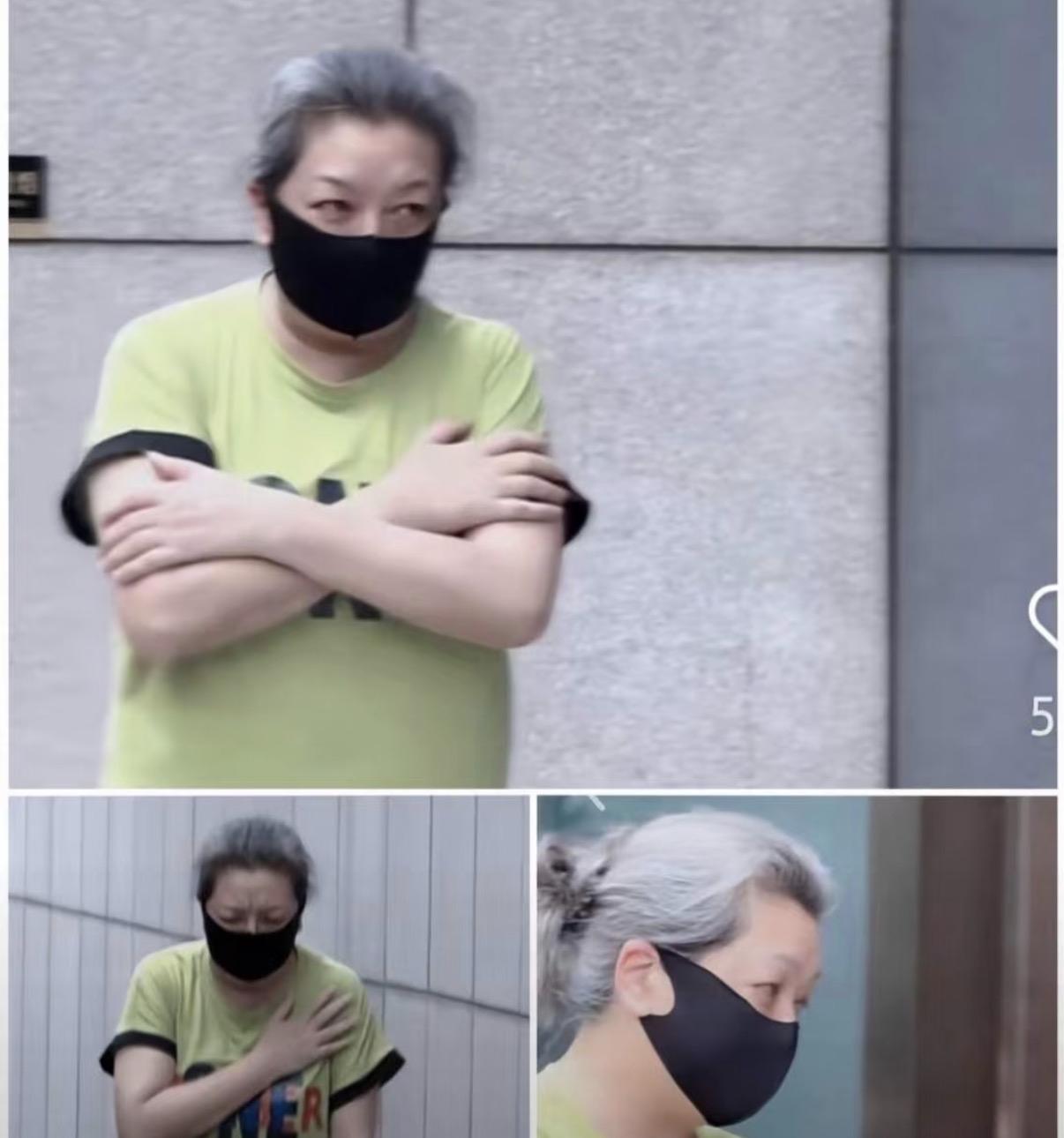 有人说50多岁的江珊戴着口罩，头发花白，一边走一边捂胸口咳嗽，肩膀塌着，胳膊抱着