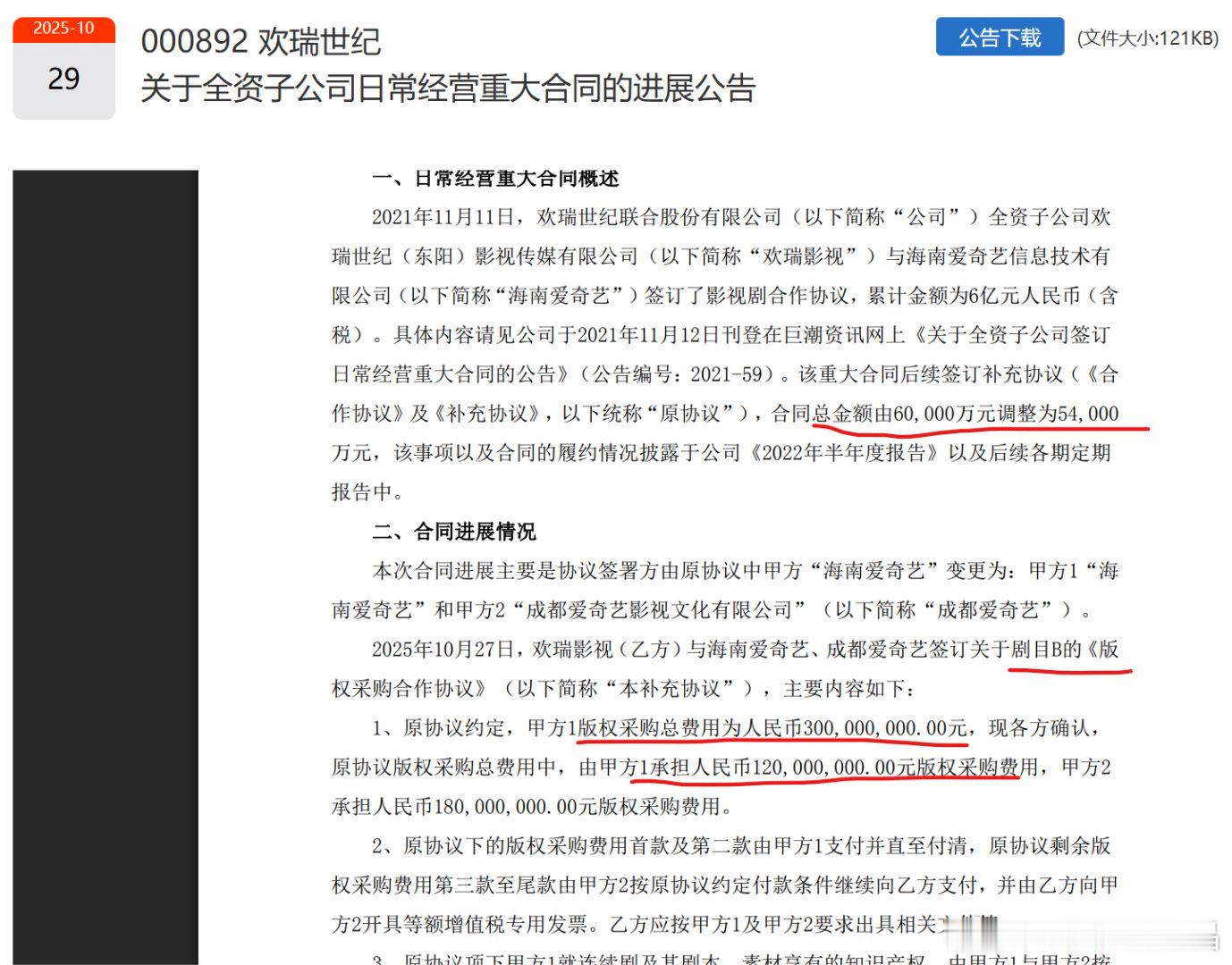 图一是欢瑞世纪的公告，它表明:莲花楼(项目A)和佳偶天成（项目B)两部ip采购项