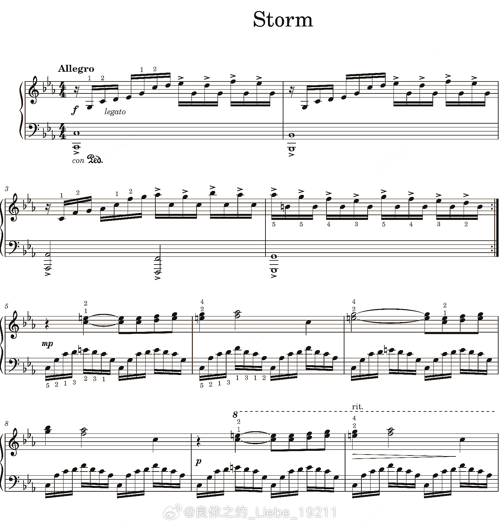 钢琴谱：《暴风雨 storm》Oxana Krut，Eb调；钢琴 钢琴教程 音乐