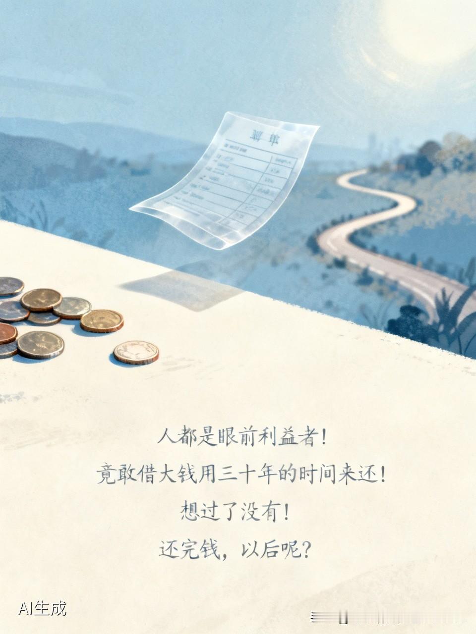 人都是眼前利益者！竟敢借大钱用三十年的时间来还！想过了没有！还完钱，以后呢？[捂