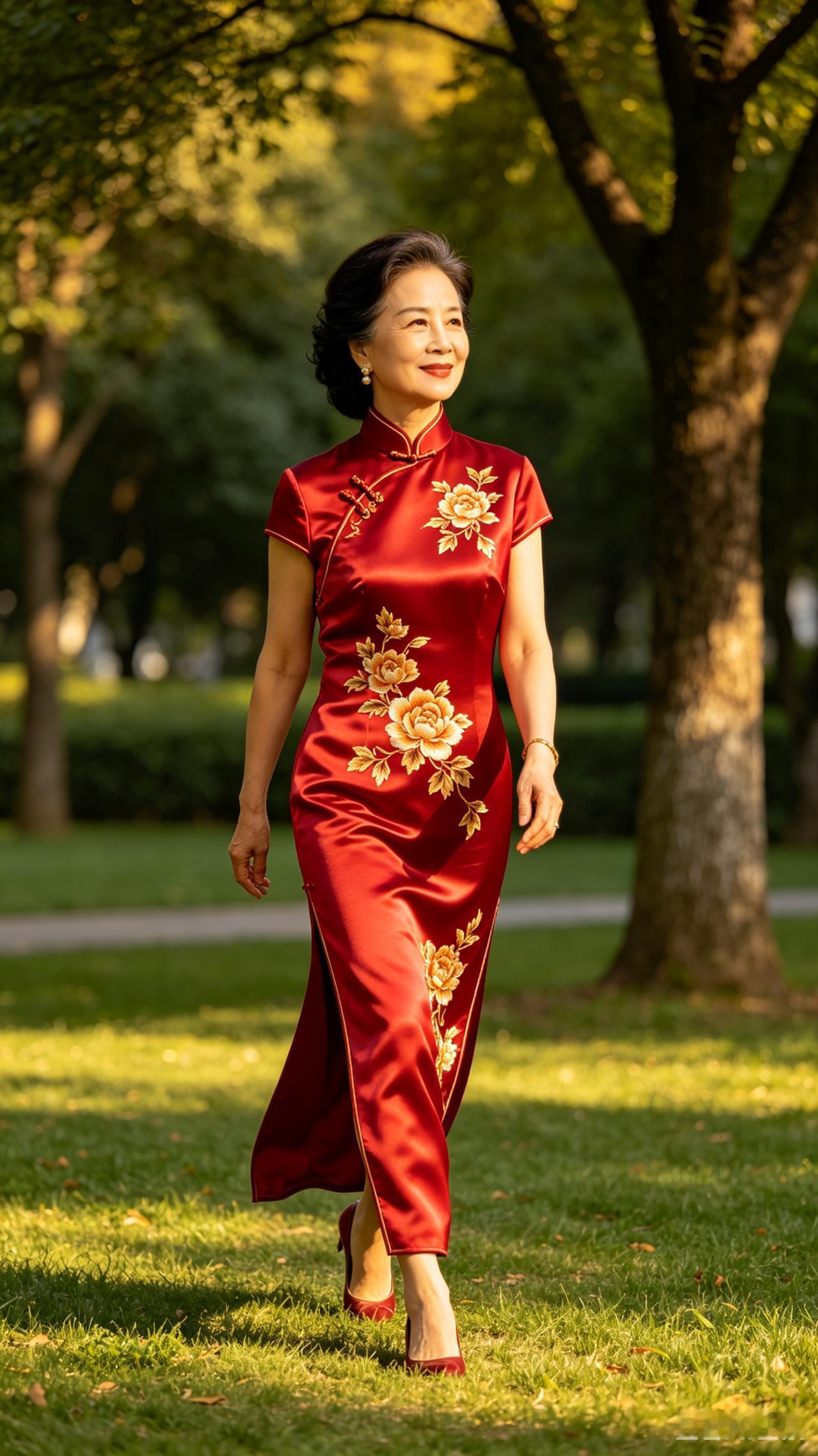 首件旗袍款式妙，
裁剪合身身姿娇。
二款典雅颜值俏，
莲步轻移气质飘。
三款温柔