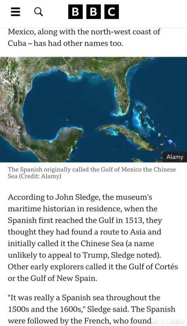 墨西哥湾古名叫中国海 这件事是BBC爆出来的，背景是美国国际开发署被拆。建议我国